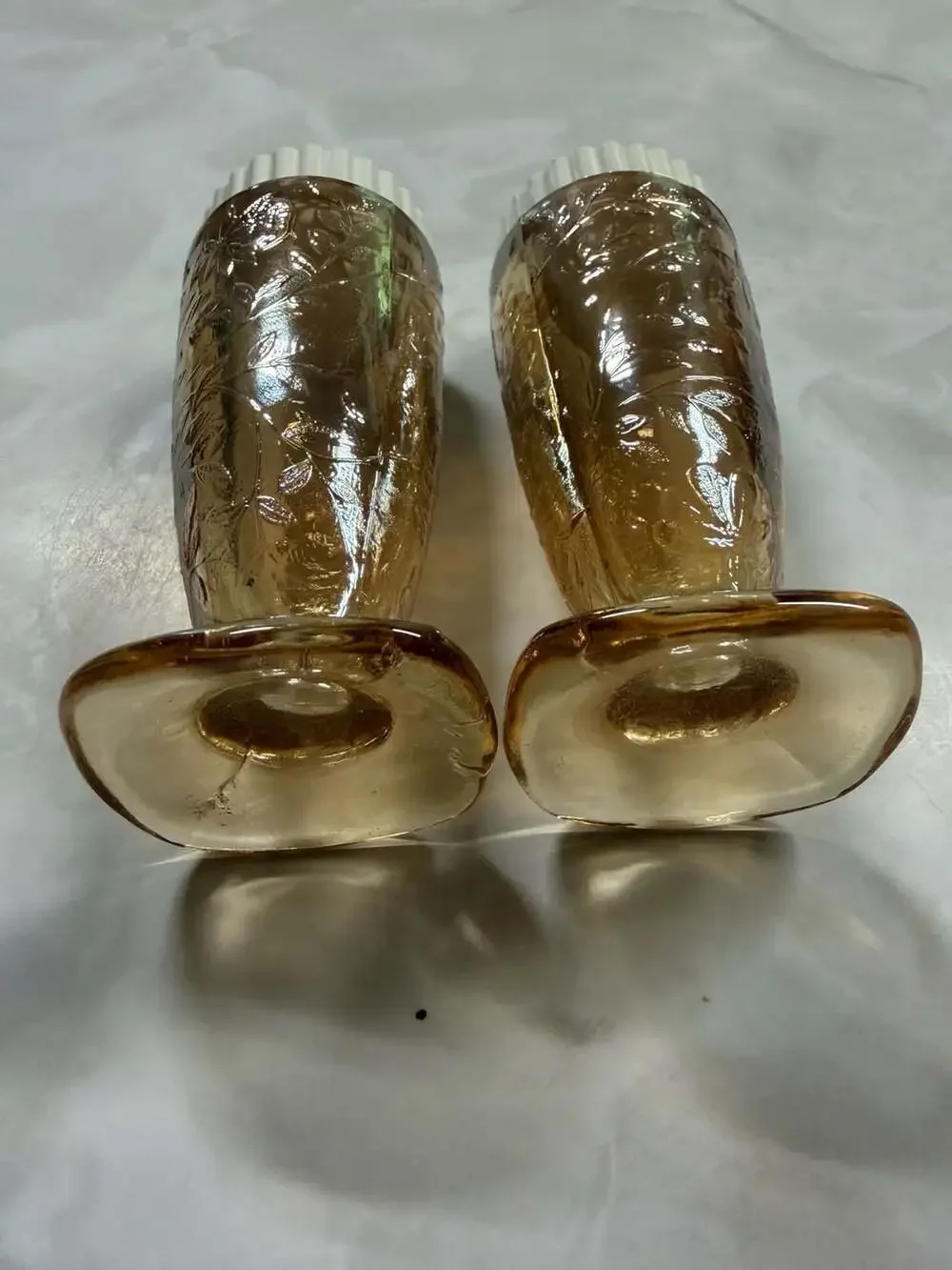Vintage Jeannette Glass Floragold Louisa Pattern Salt & Pepper Shakers